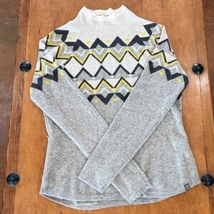Title nine Gray Fair Isle Turtleneck Sweater with Yellow & Charcoal Pattern